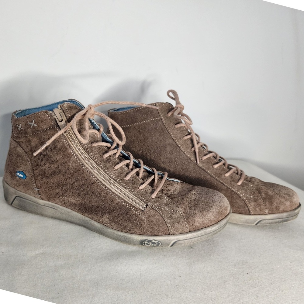 Cloud Footwear Brown Suede Perforated Zip High Top Sneakers Made in Portugal 40